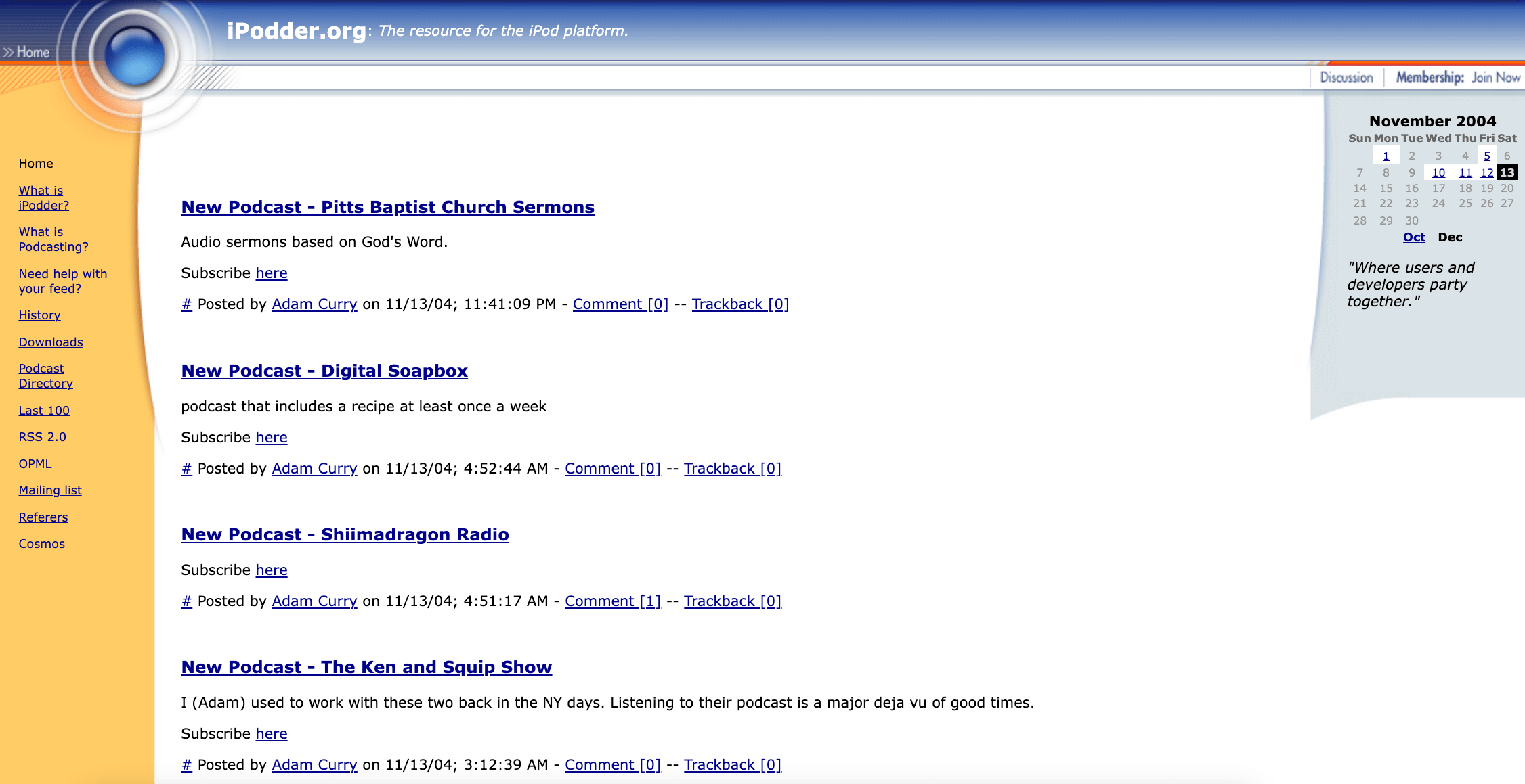 iPodder.org screenshot from November 2004